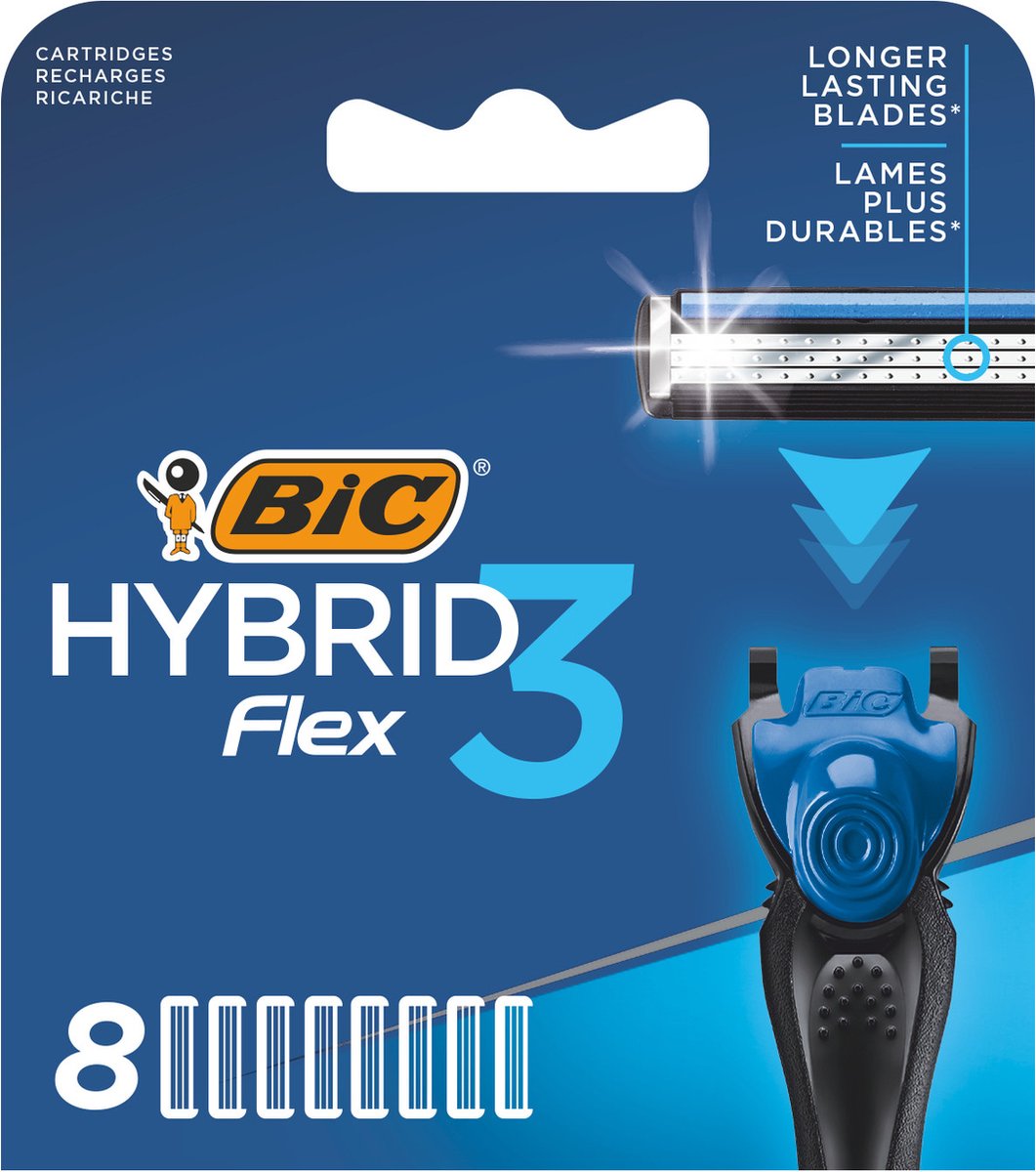 BIC Hybrid 3 Flex Scheermesjes voor Mannen - 3 beweeglijke Titanium Mesjes - 8 navullingen voor scheerapparaat