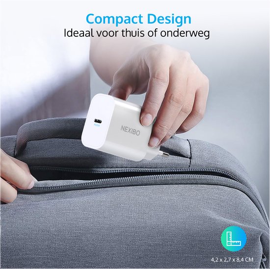 Adaptateur Nexibo USB-C 20W - Chargeur rapide - Chargeur - Convient pour iPhone, iPad, Samsung et plus