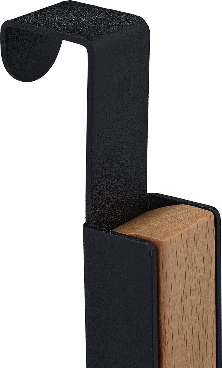 Deurkapstok, deurhaken, kledinghaken zonder boren, 2 stuks deurhaken, klaphaken, deurhanger, opvouwbare deurhaak, binnenkant zwart, metaal en hout, voor 4,5 cm deursponning, tas, kleding en handdoeken