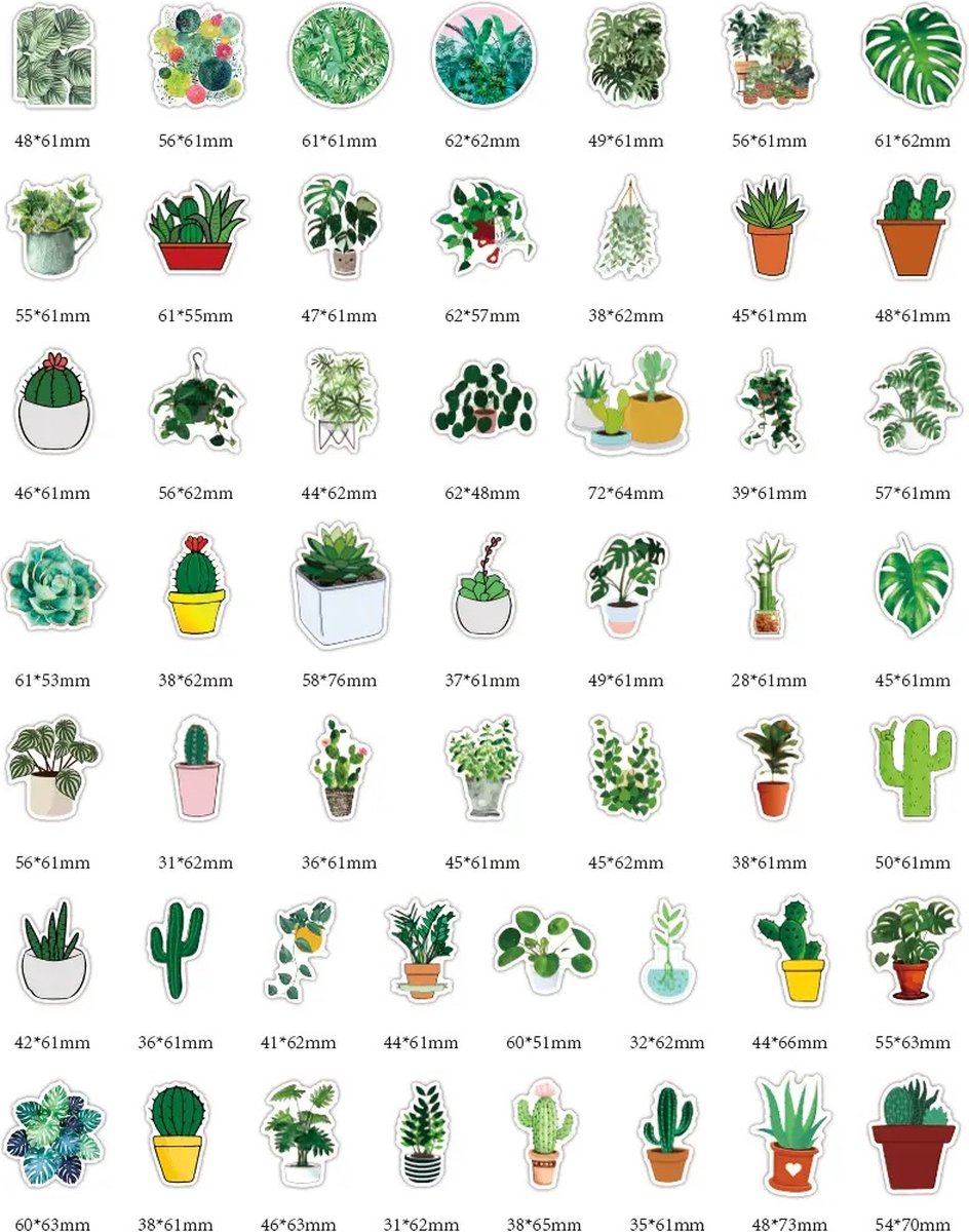 Planten Stickers 50 Stuks | Groene Stickers | Cactus | Monstera | Ficus | Kamerplanten | Grappige Stickers | Laptop Stickers | Stickers Kinderen en Volwassenen | Stickervellen | Plakstickers | Koffer Stickers | Stickers Bullet Journal en Planner — afbeelding 5