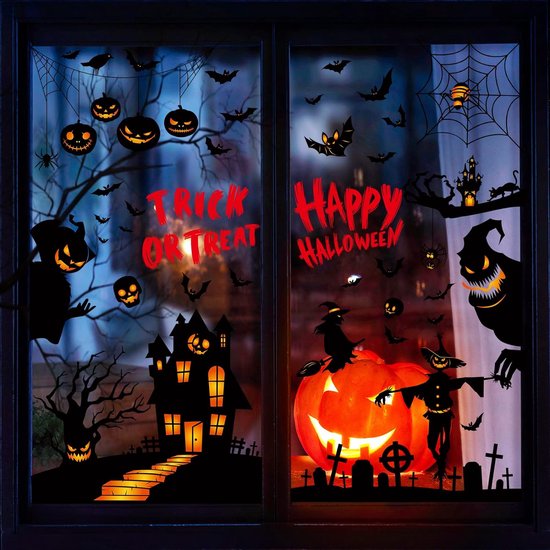 Ensemble d'autocollants de fenêtre d'Halloween, 9 feuilles d'images de  fenêtre