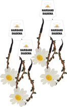 Fiestas Verkleed haarband met bloem - 4x - wit - meisjes/dames - Hippie/flower Power