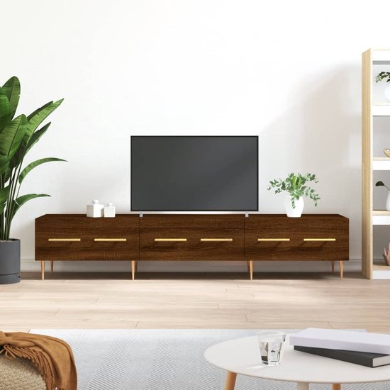 The Living Store Meuble TV Trendy Chêne Brun - 150 x 36 x 30 cm - Bois  massif et fer | bol