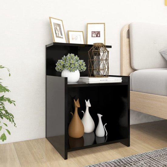 The Living Store Table de chevet - Table d'appoint - 40x35x60 cm - Zwart - Assemblage requis