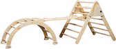 Buxibo Driehoek Pliable + Arche d'escalade + Rampe avec Portique d'escalade/Toboggan - Meubles Montessori Salle de Jeux en Bois - Naturel