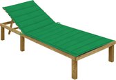 The Living Store Loungebed - Tuinmeubelen - 200x70x(31.5-77) cm - Groen kussen