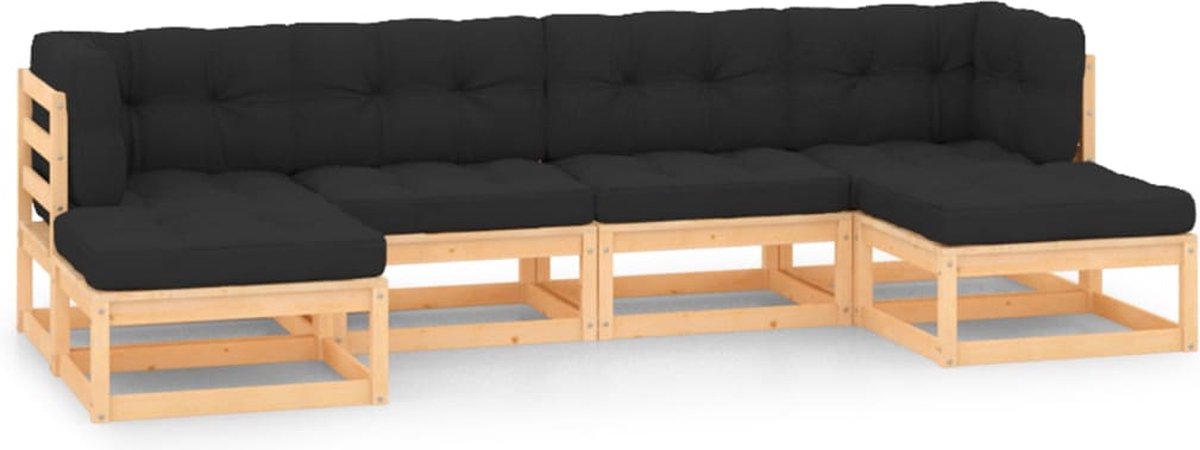 The Living Store 6-delige Loungeset met antracietkleurige kussens grenenhout - Loungestoel - Lounge Set - Tuinmeubilair - Pallets - Buitendecor