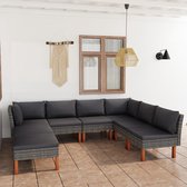 The Living Store Loungeset - Grijs - PE-rattan - Gepoedercoat staal - Massief eucalyptushout