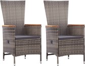 The Living Store Poly Rattan Armstoel Grijs - 58 x 62 x 108 cm - Verstelbare rugleuning - Inclusief 2 stoelen en kussens