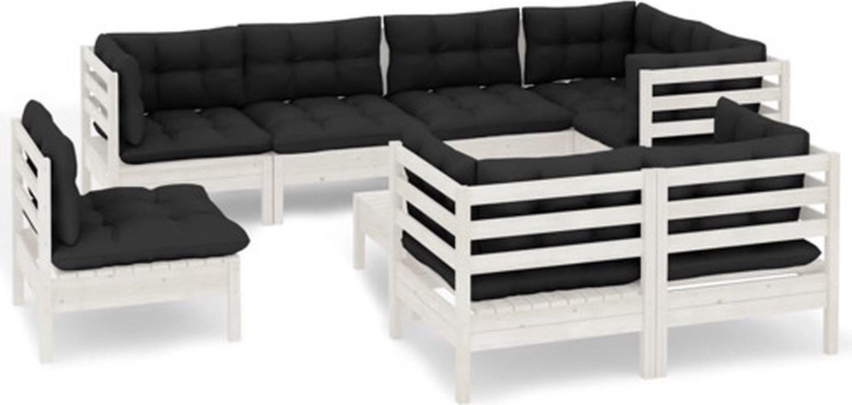 The Living Store 9-delige Loungeset met kussens massief grenenhout wit - Loungeset - Tuinset - Lounge Bank - Hoeksofa - Buitendecor