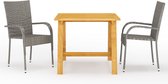 The Living Store Tuinset - Acaciahouten eettafel - PE-rattan stoelen - Grijs - 88x88x74 cm (LxBxH) - 55.5x53.5x95 cm (BxDxH) - Montage vereist - 1 tafel - 2 stoelen