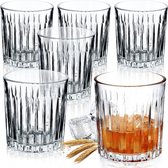 Drinkglazen kristallook, set van 6 whiskyglazen, rumglazen, set van 2 stuks, alcohol glazen, bourbon glazen, Scotch glazen, ginglazen (300 ml, strepen)