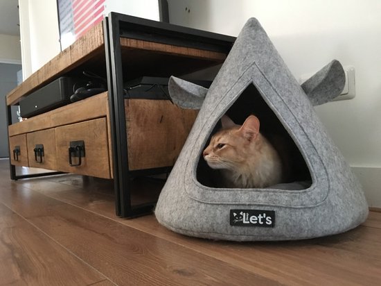 Let's sleep Pet Cave TeePee 50 x 45 cm - Kattenmand - Kattenbed inclusief kussen - Cat cave - Extra sterk vilt - Grijs