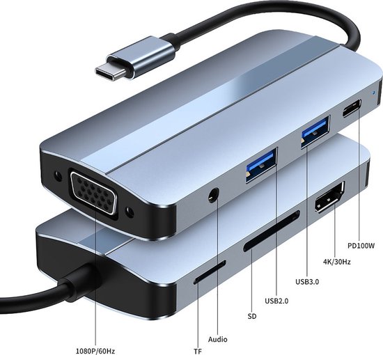 MAG Kabel - USB-C to 2xUSB 3.0, RJ45, HDMI, SD, USBC, Polybag SD