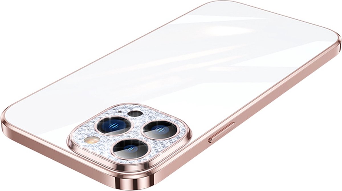 Sulada CrystalCover met Val- en Lensbescherming en kristallen voor iPhone 14 Pro roze