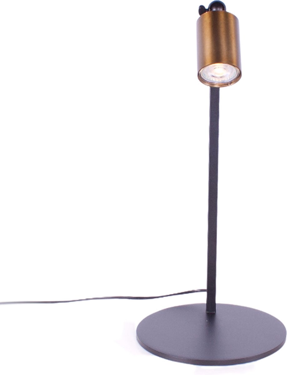 Verstelbare bureaulamp Bounce | 1 spot | zwart / bruin / brons | metaal | Ø 22 cm voet | 50 cm hoog | bureaulamp / leeslamp | dimbaar | draai- en kantelbaar | modern / sfeervol design
