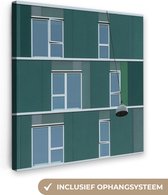 Canvas - Ramen - Appartementen - Groen - Schilderij - 20x20 cm - Canvas doek - Wanddecoratie