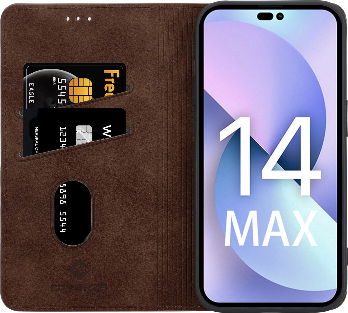 Coverzs telefoonhoesje geschikt voor Apple iPhone 14 Plus Luxe bookcase - donkerbruin - hoesje met ruimte voor pasjes - luxe design