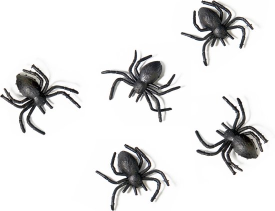 PartyDeco Horror/Halloween griezel spinnetjes - 10x - kunststof - zwart - 3 cm