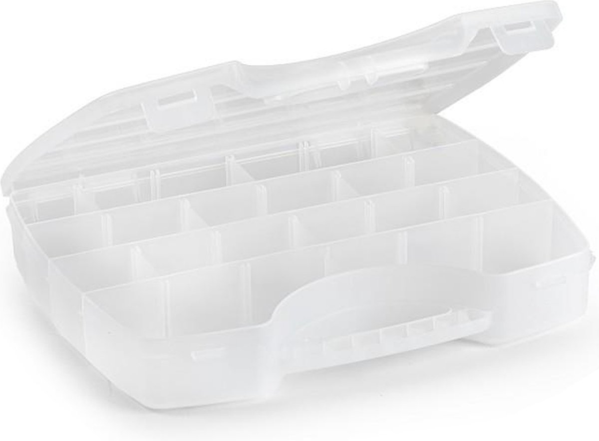 Plasticforte Opbergkoffertje/opbergdoos/sorteerbox - 13-vaks - kunststof - transparant - 25 x 21 x 4 cm