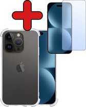 Hoesje Geschikt voor iPhone 15 Pro Hoesje Siliconen Shock Proof Case Hoes Met Screenprotector - Hoes Geschikt voor iPhone 15 Pro Hoes Cover Case Shockproof - Transparant