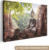 Canvas Schilderij Boeddhabeeld bij een tempel in Thailand - 120x80 cm - Wanddecoratie