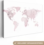 Canvas Wereldkaart - 30x20 - Wanddecoratie Wereldkaart - Marmer - Roze