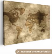 Canvas Wereldkaart - 120x80 - Wanddecoratie Wereldkaart - Antiek - Bruin