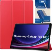 Tablethoes en Screenprotector geschikt voor Samsung Galaxy Tab S9 Plus (2023) - Tri-fold hoes met Auto/Wake functie en Magnetische sluiting - Rood