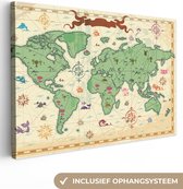 Canvas Wereldkaart - 90x60 - Wanddecoratie Wereldkaart - Kinderen - Piraten - Vintage - Jongens - Meisjes - Kids