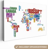 Wereldkaart sur toile peinture texte grand 150x100 cm | Carte du monde peinture sur toile