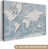 Wereldkaart - Blauw - Grijs - Toile grand 150x100 cm | Carte du monde peinture sur toile