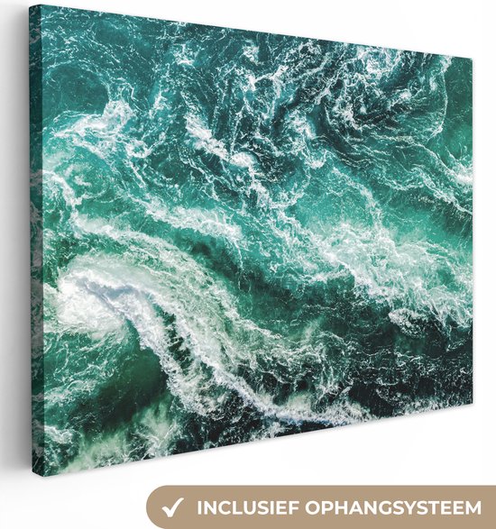 Canvas schilderij 80x60 cm - Wanddecoratie Oceaan - Water - Zee - Luxe - Groen - Turquoise - Muurdecoratie woonkamer - Slaapkamer decoratie - Kamer accessoires - Schilderijen op canvas