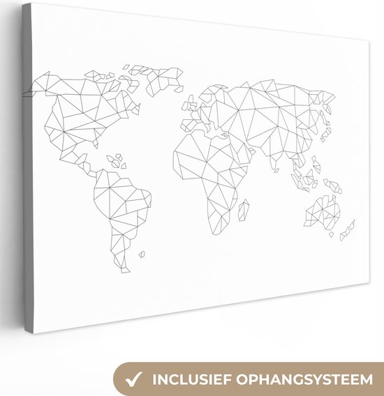 Canvas Wereldkaart - 60x40 - Wanddecoratie Wereldkaart - Simpel - Zwart - Wit - Kinderen - Jongens - Meisjes