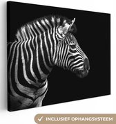 Canvas Schilderij Zebra - Zwart - Wit - Portret - Dieren - 40x30 cm - Wanddecoratie