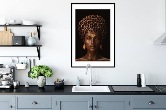 Cadre photo avec affiche - Femme - Foulard - Imprimé tigre - 60x90 cm - Cadre pour affiche