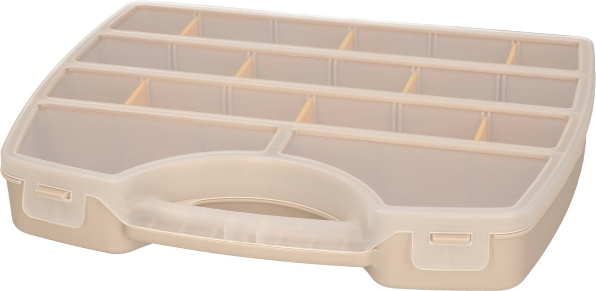 Plasticforte Opbergkoffertje/opbergdoos/sorteerbox - 13-vaks - kunststof - beige - 25 x 21 x 4 cm