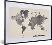 Affiche avec cadre Wereldkaart - Bois - Grijs - 60x40 cm