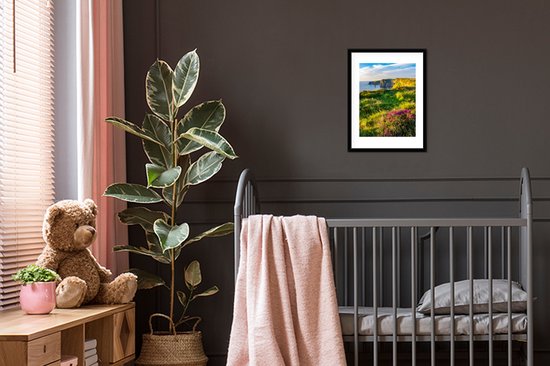 Photo en cadre - Fleurs irlandaises sur les falaises de Moher Cadre photo noir avec passe-partout blanc petit 30x40 cm - Affiche sous cadre (Décoration murale salon / chambre)