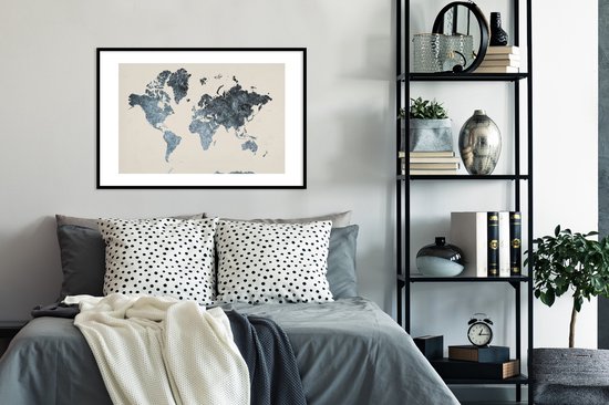 Carte du monde noire avec des taches grises sur fond rose 90x60 cm