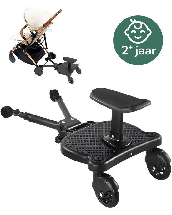 Miraj - Meerijdplankje Universeel - voor Kinderwagen - met Zitje - Stroller - Baby - Buggy - Accessoires - Onderweg - Zwart