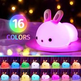 Nachtlamp Konijn • Dimbaar • 16 Kleuren • Tap Control • Oplaadbaar • Babykamer • Kraam Cadeau