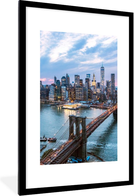 Fotolijst incl. Poster - New York - Brooklyn Bridge - Boot - Posterlijst