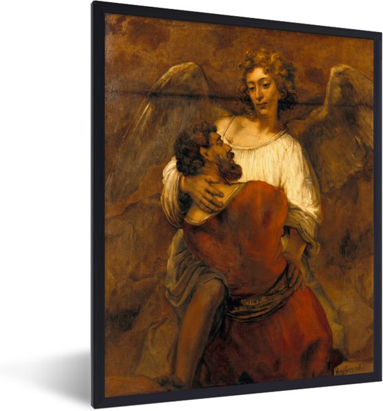 Fotolijst incl. Poster - Jakob worstelend met een engel - Rembrandt van Rijn - 30x40 cm - Posterlijst