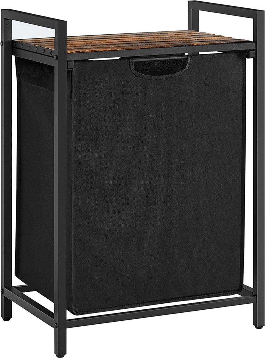 Wasmand - Met plank - Metalen frame - In vintage bruin en zwart