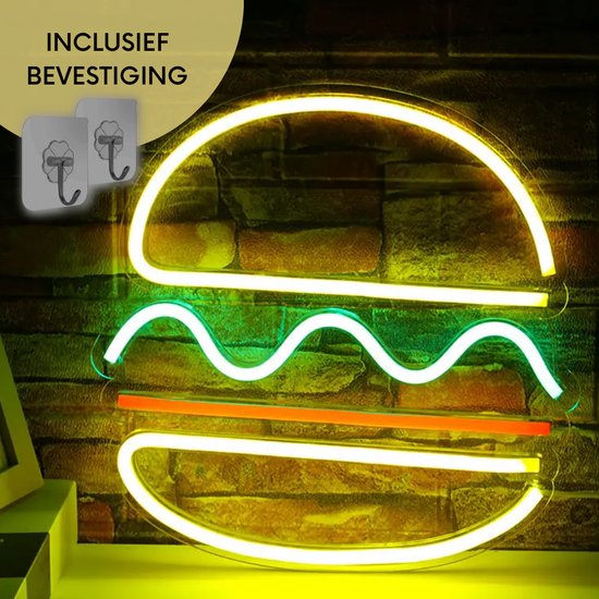ZoeZo Design - Lampe Néon LED Hamburger - Burger - Jaune - Rouge - Vert -  Décoration 