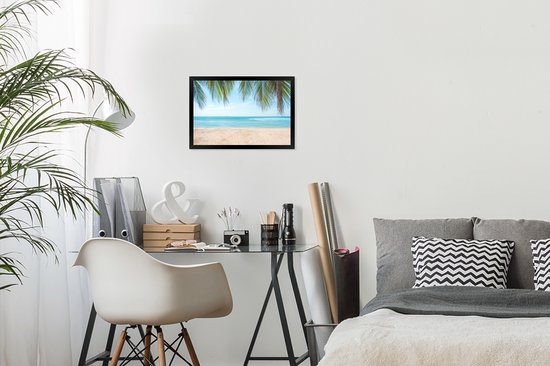 Photo encadrée - Feuilles de palmier suspendues au dessus du cadre photo plage noir sans passe partout 30x20 cm - Affiche encadrée (Décoration murale salon / chambre) / Mer et plage