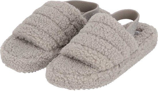 Apollo - Pantoffel slipper - Dames - Teddy - Grijs - Maat 39/40 - Instap pantoffels dames