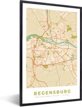 Fotolijst incl. Poster - Regensburg - Plattegrond - Kaart - Vintage - Stadskaart - 80x120 cm - Posterlijst