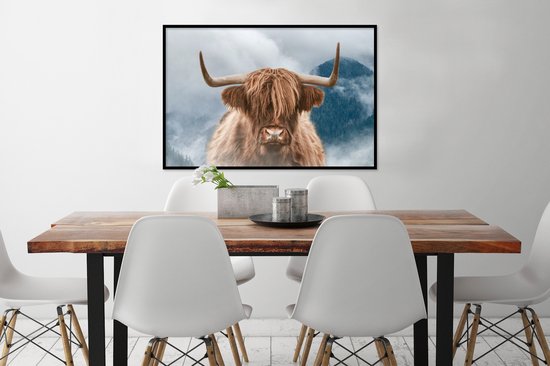 Affiche avec cadre Highlander écossais - Berg - Brouillard - 90x60 cm